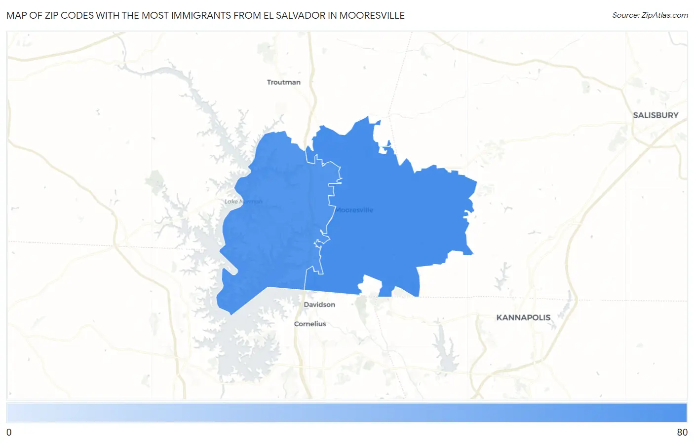 Zip Codes with the Most Immigrants from El Salvador in Mooresville Map
