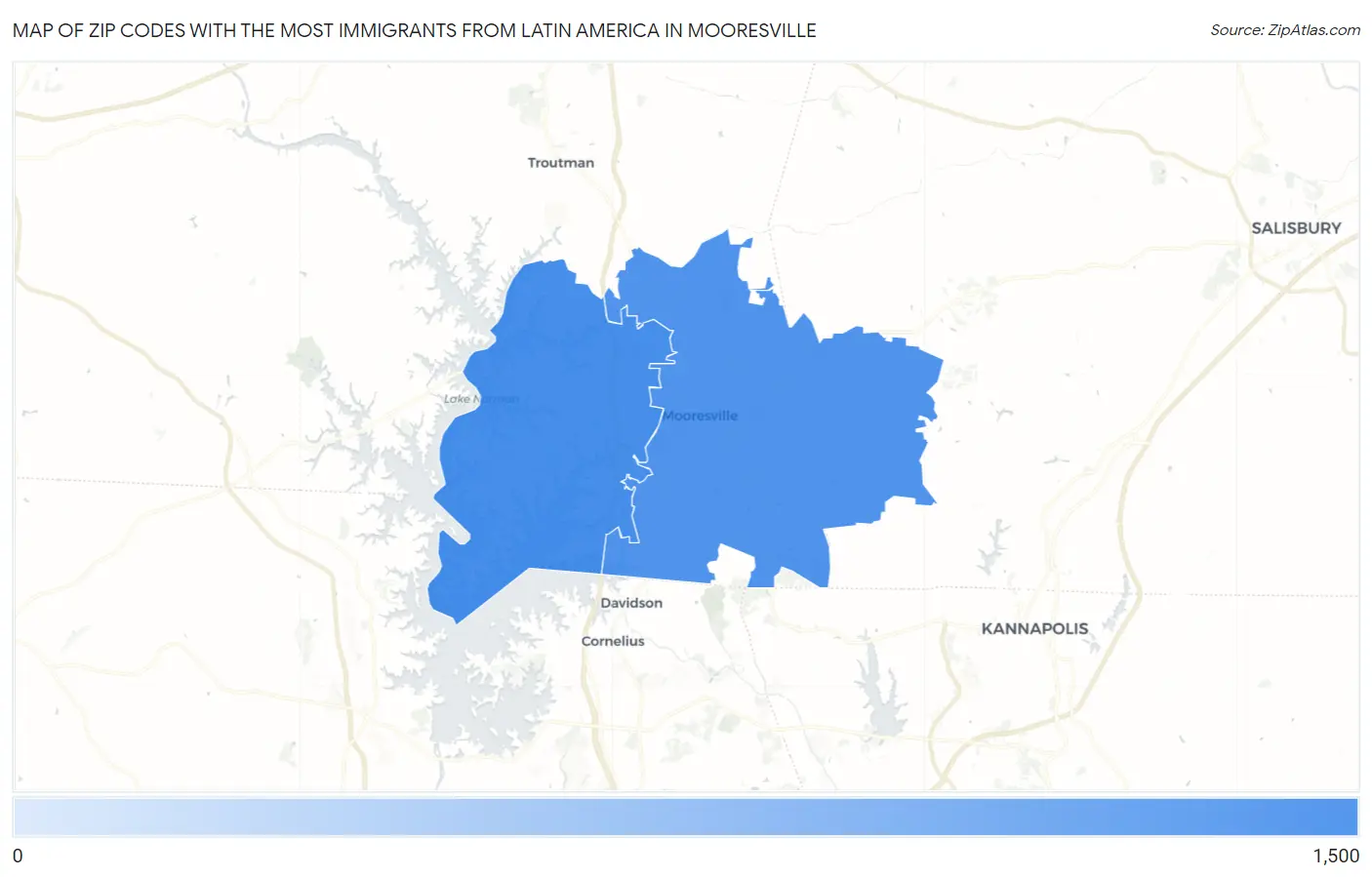 Zip Codes with the Most Immigrants from Latin America in Mooresville Map