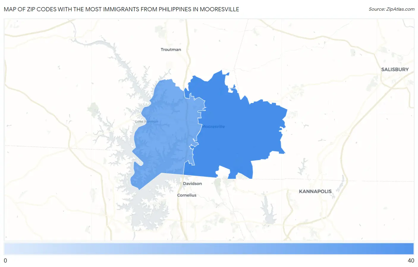 Zip Codes with the Most Immigrants from Philippines in Mooresville Map