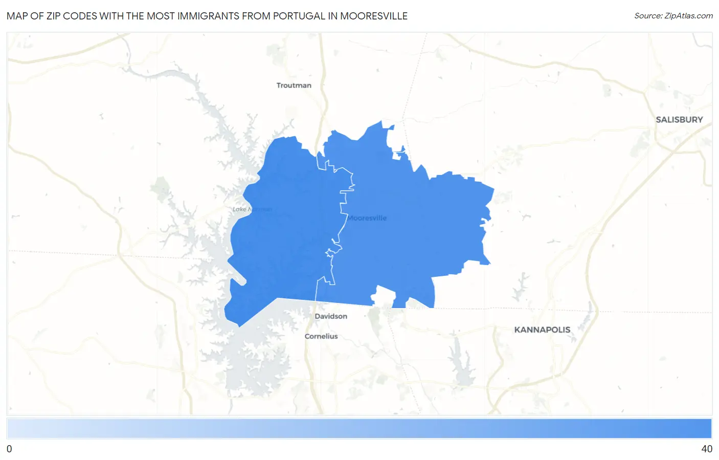 Zip Codes with the Most Immigrants from Portugal in Mooresville Map