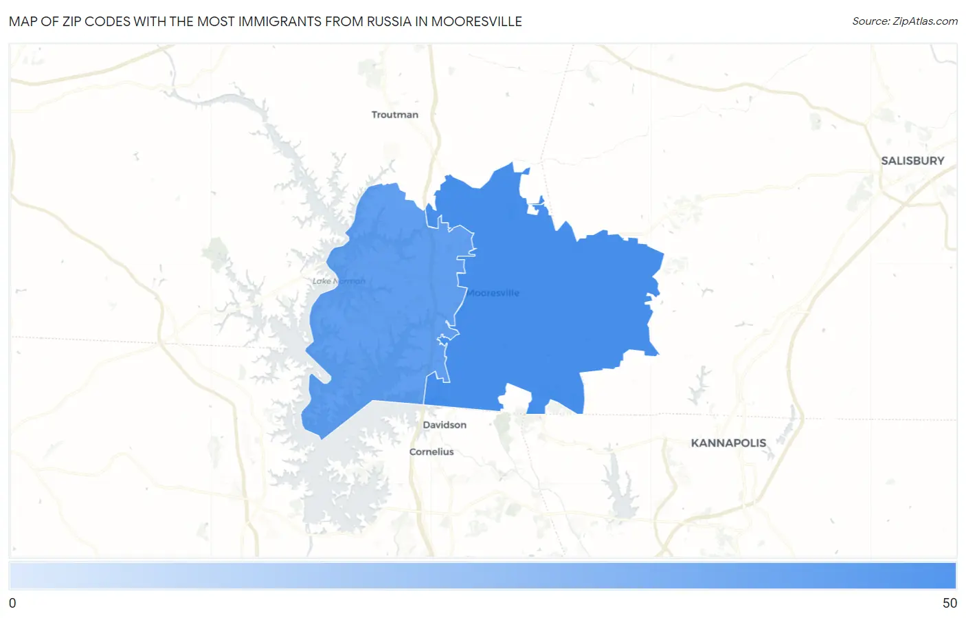 Zip Codes with the Most Immigrants from Russia in Mooresville Map