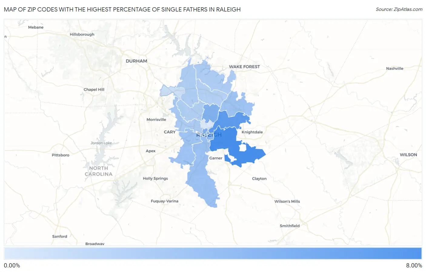 Zip Codes with the Highest Percentage of Single Fathers in Raleigh Map