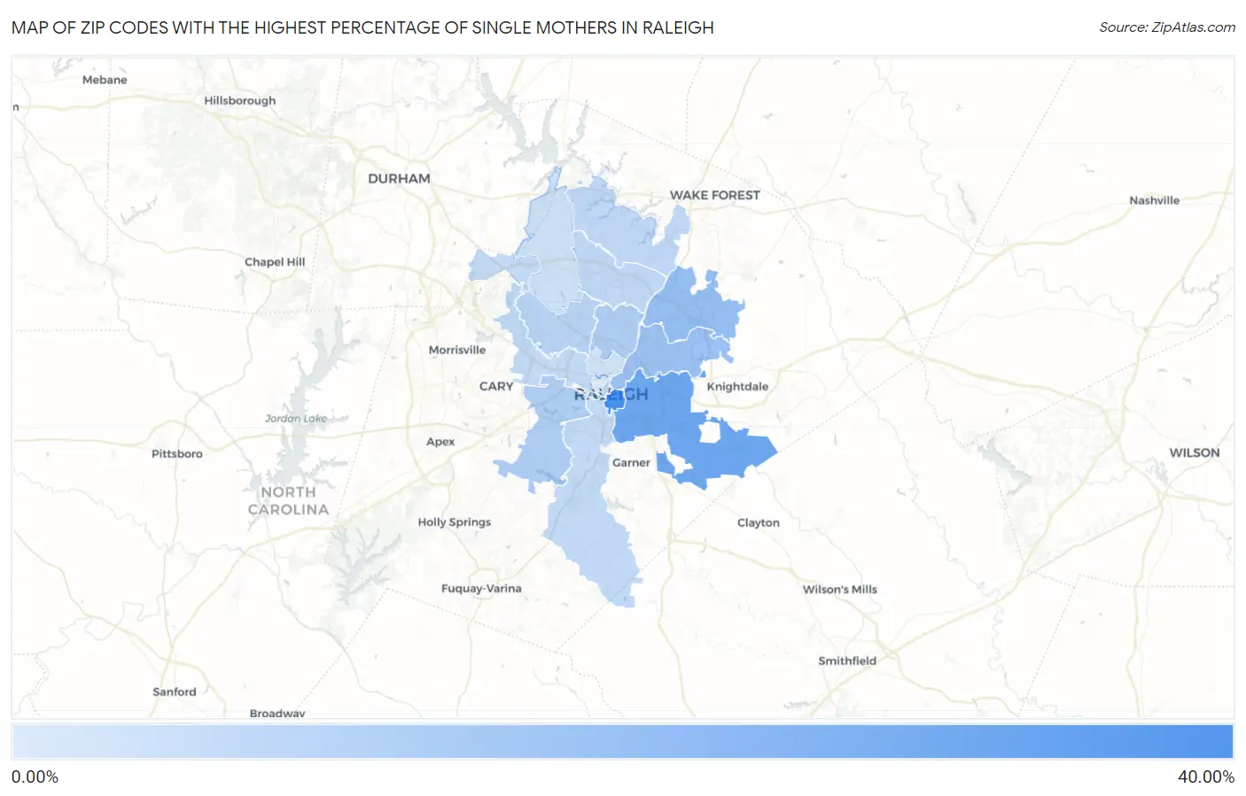 Zip Codes with the Highest Percentage of Single Mothers in Raleigh Map