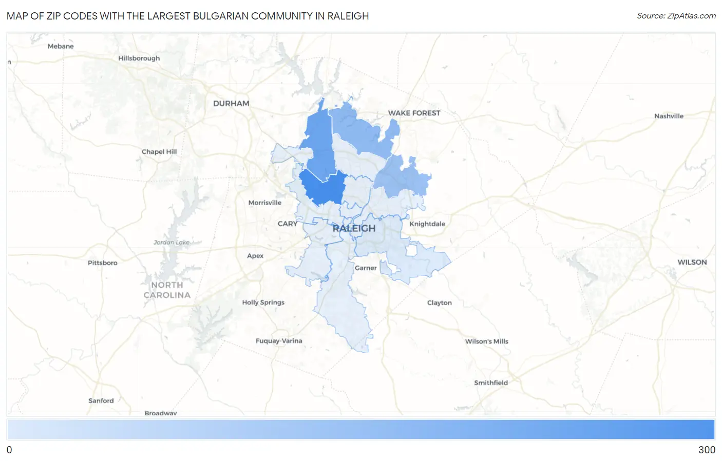 Zip Codes with the Largest Bulgarian Community in Raleigh Map