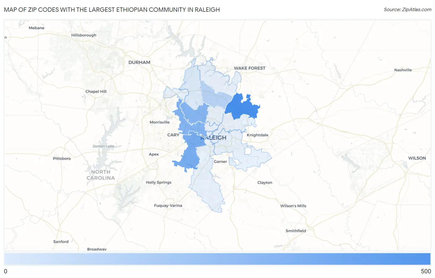 Zip Codes with the Largest Ethiopian Community in Raleigh Map