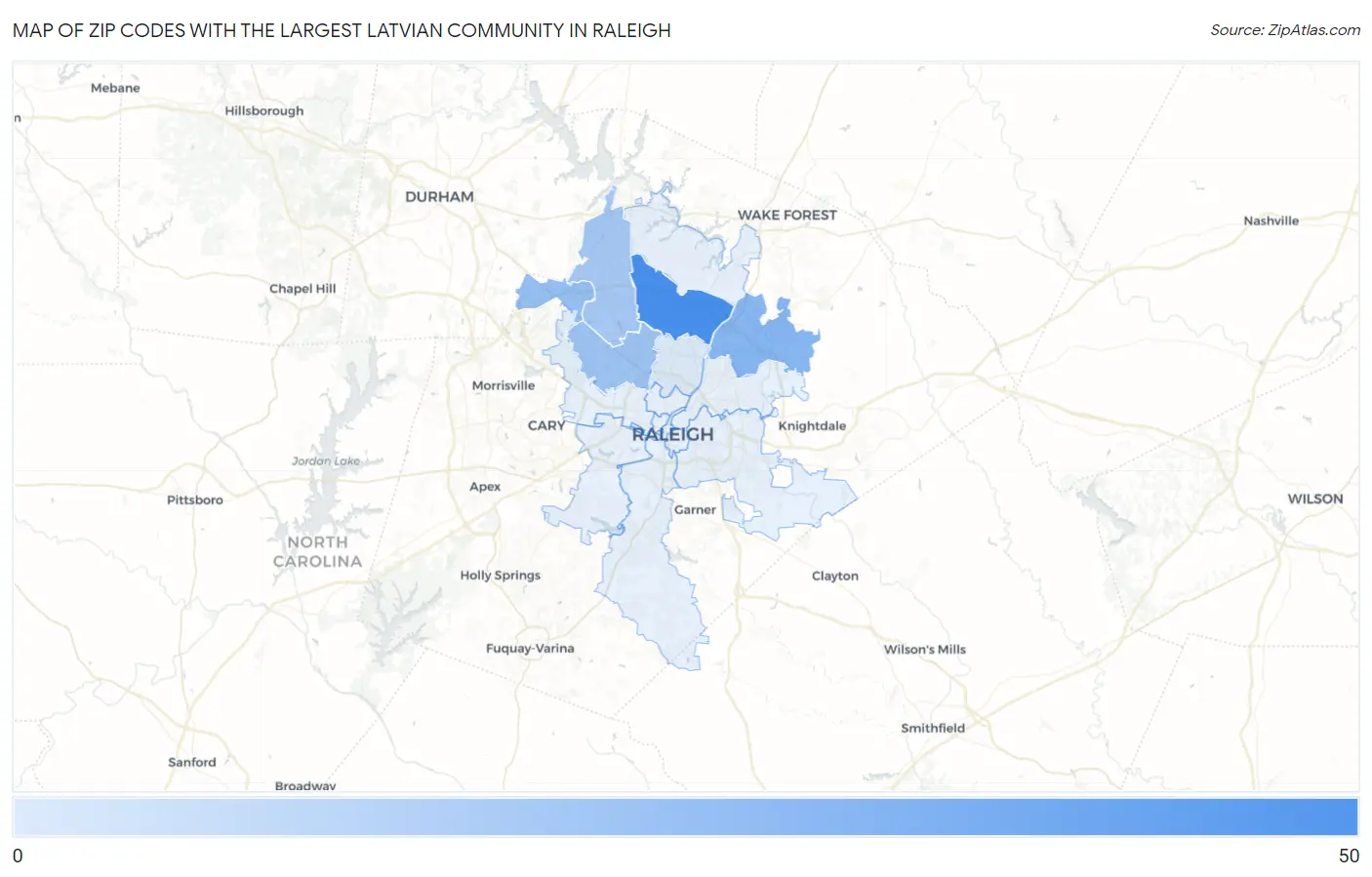 Zip Codes with the Largest Latvian Community in Raleigh Map