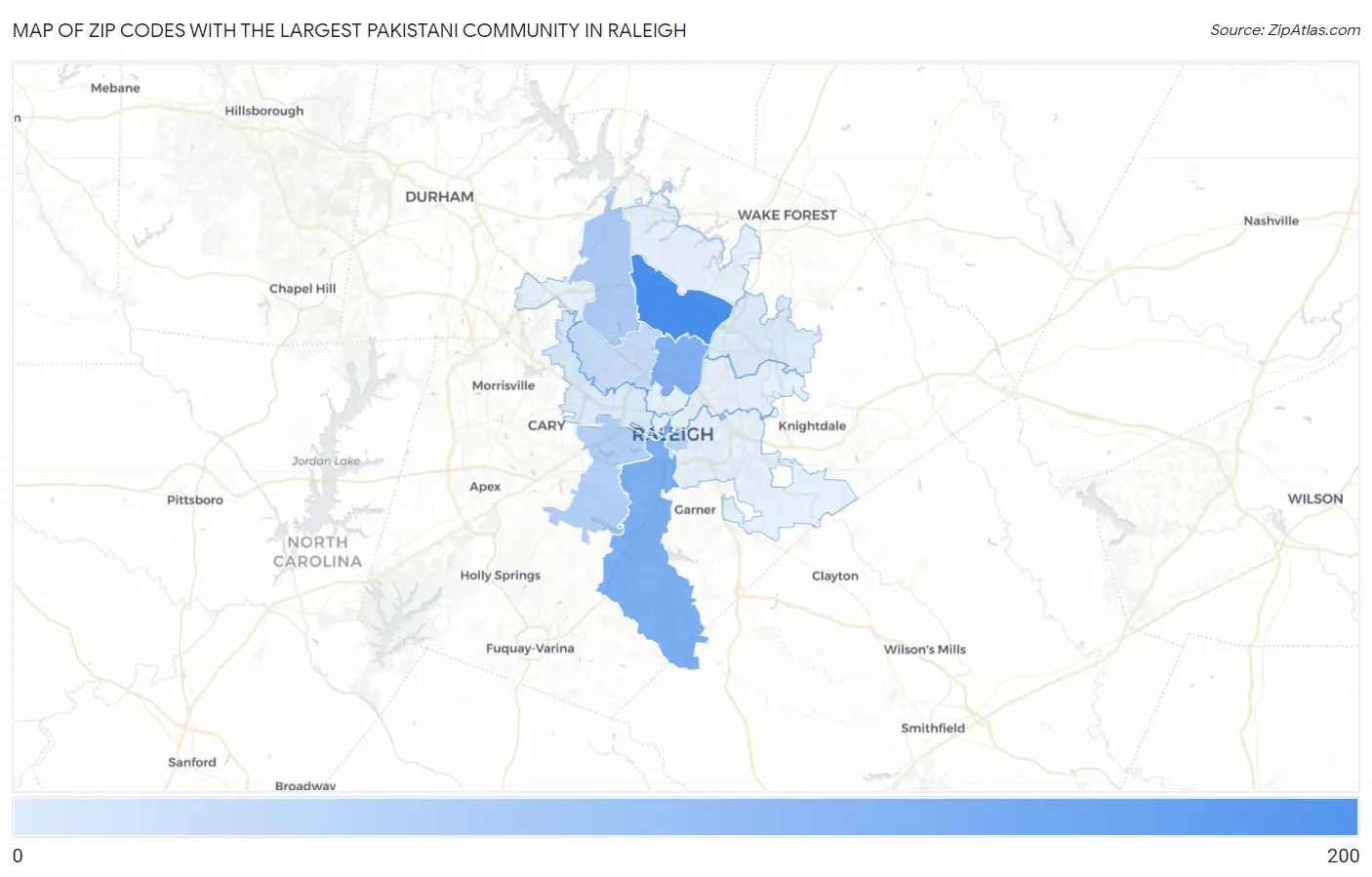 Zip Codes with the Largest Pakistani Community in Raleigh Map