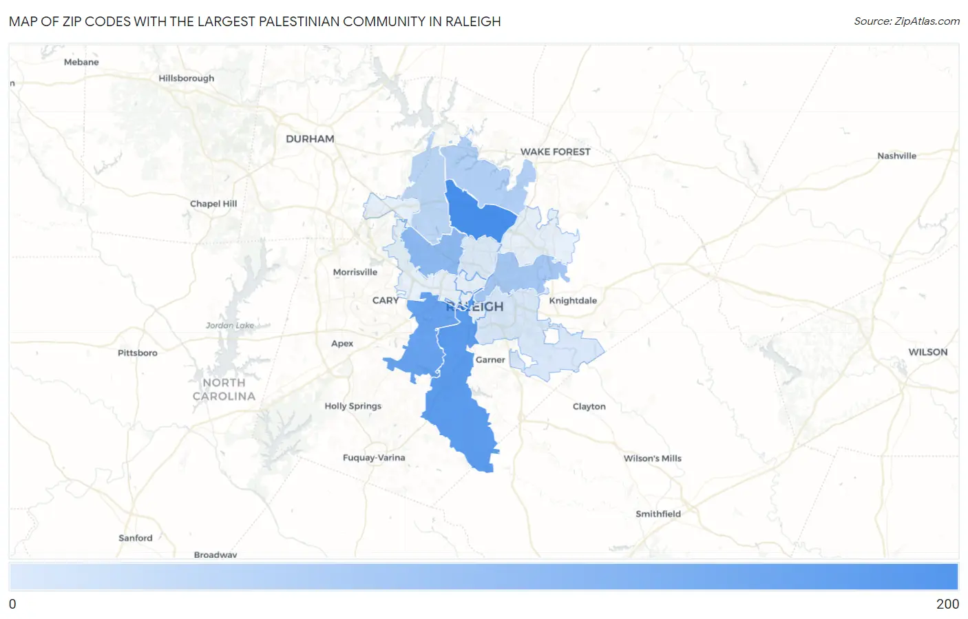 Zip Codes with the Largest Palestinian Community in Raleigh Map