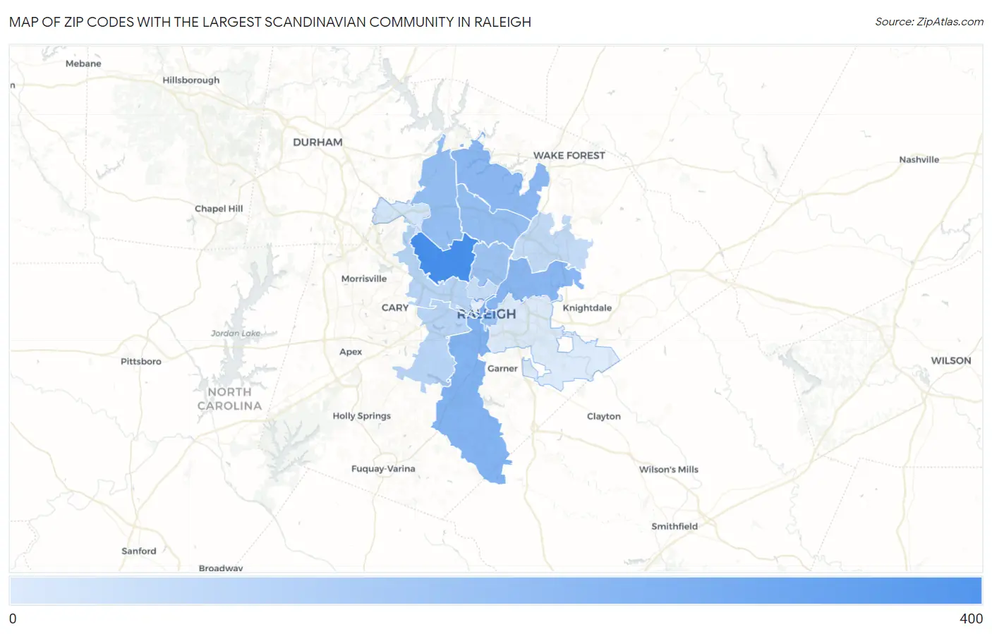 Zip Codes with the Largest Scandinavian Community in Raleigh Map