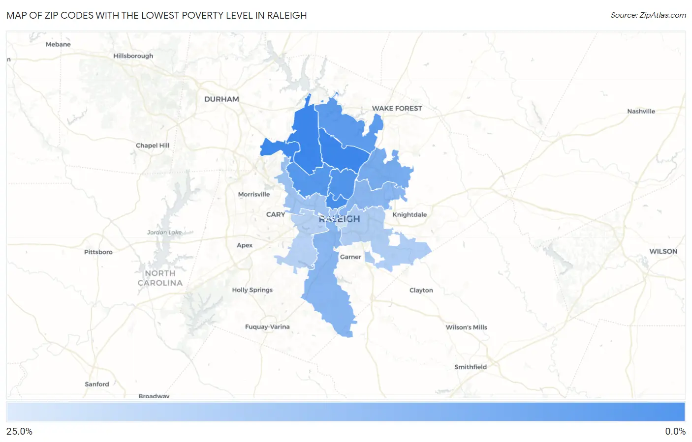 Zip Codes with the Lowest Poverty Level in Raleigh Map