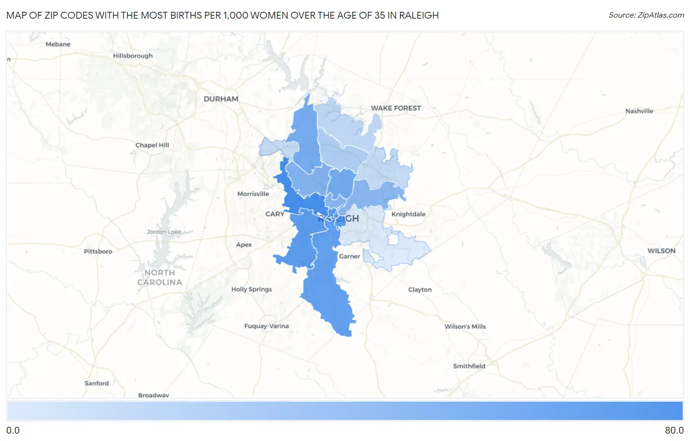 Zip Codes with the Most Births per 1,000 Women Over the Age of 35 in Raleigh Map