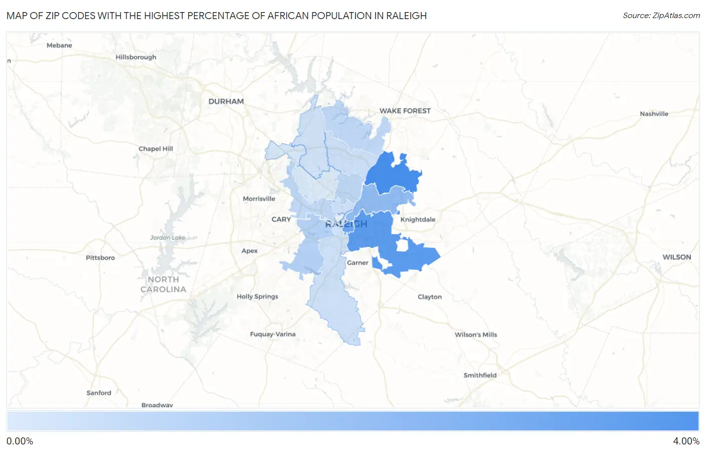 Zip Codes with the Highest Percentage of African Population in Raleigh Map