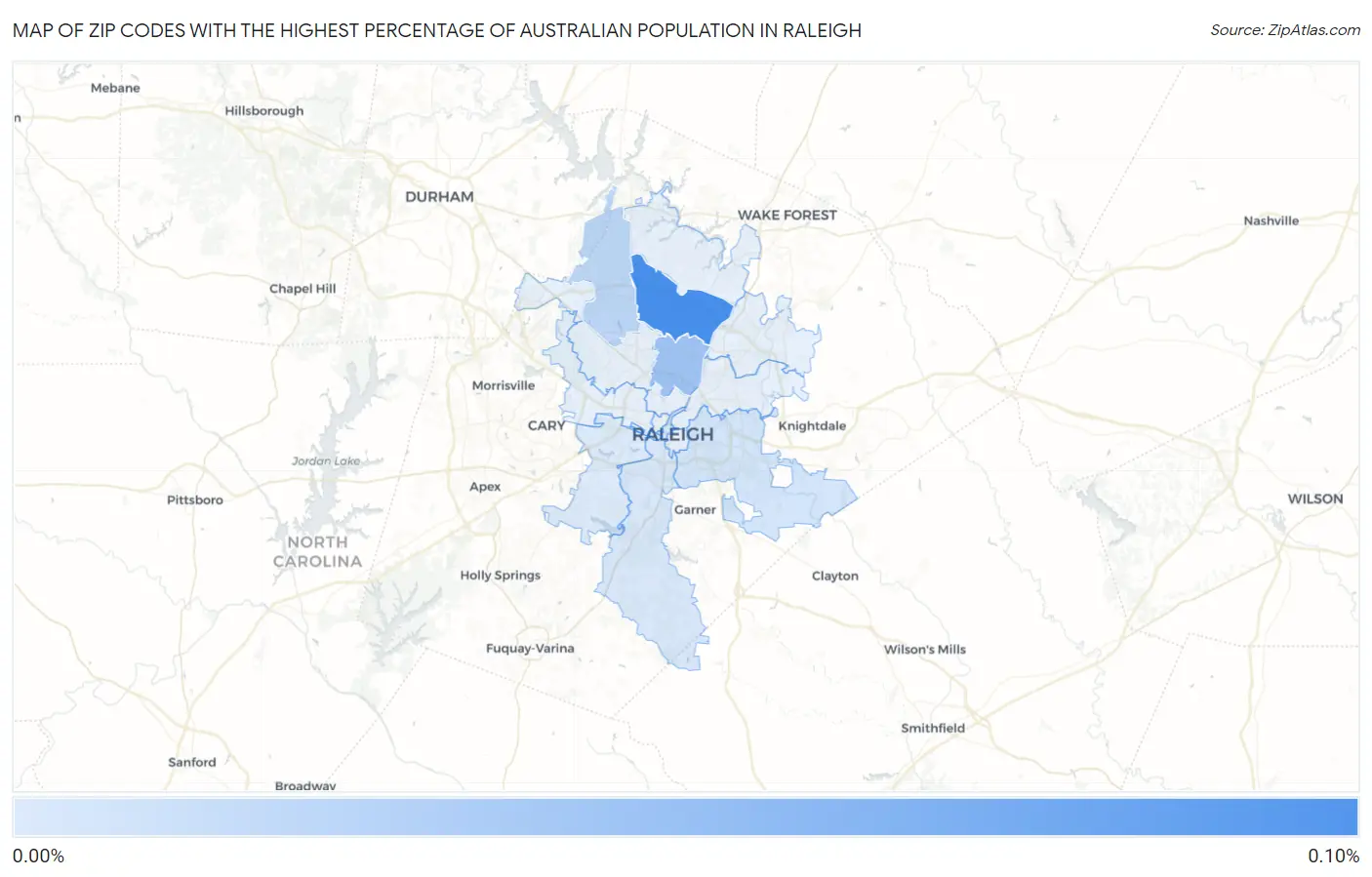 Zip Codes with the Highest Percentage of Australian Population in Raleigh Map