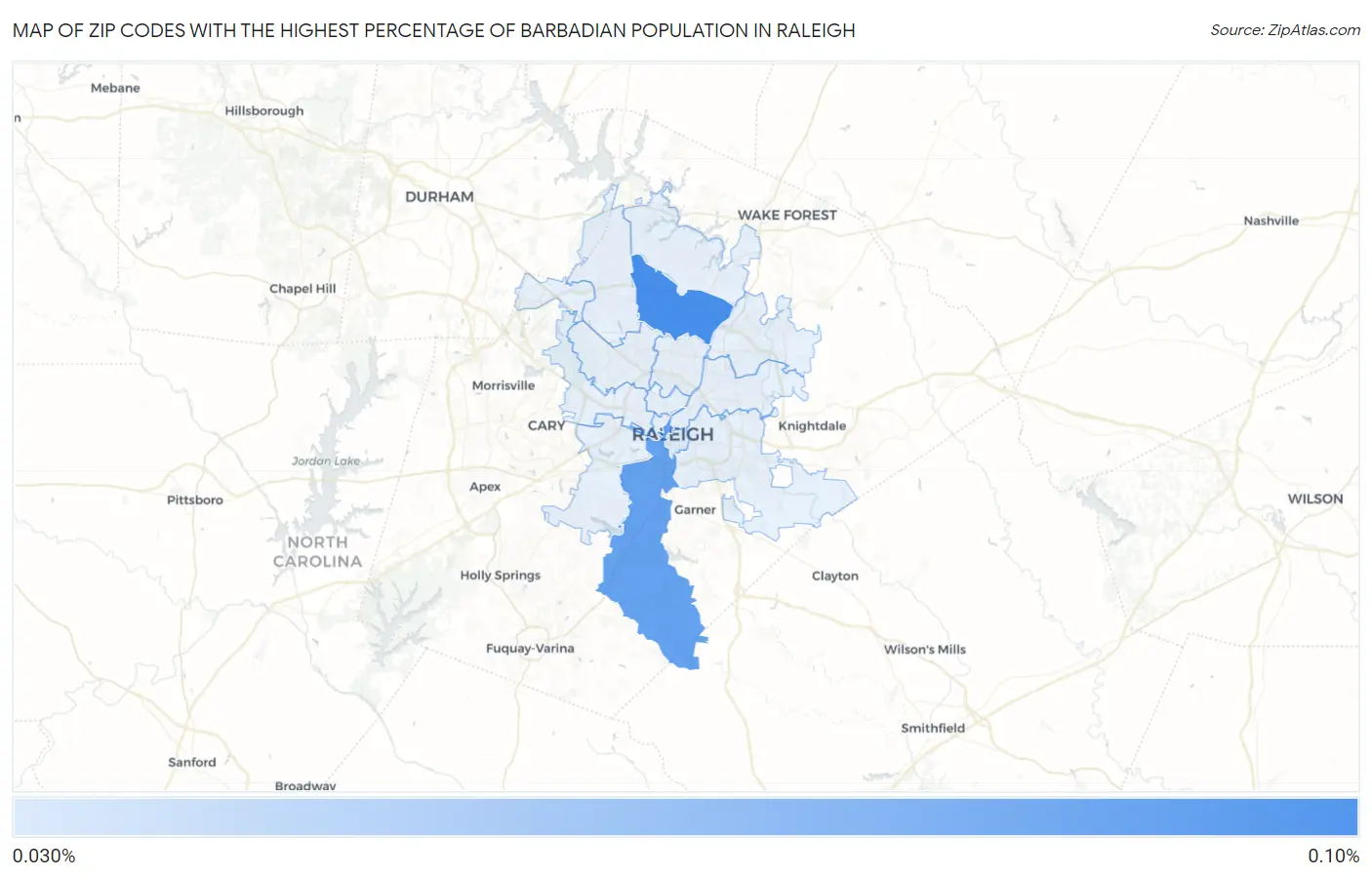 Zip Codes with the Highest Percentage of Barbadian Population in Raleigh Map