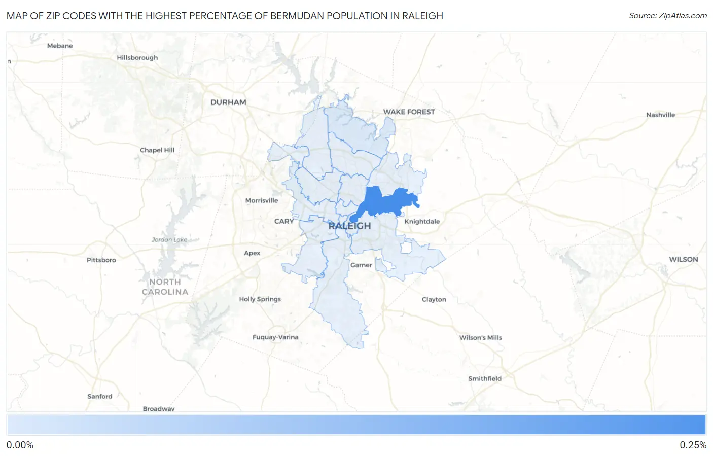 Zip Codes with the Highest Percentage of Bermudan Population in Raleigh Map