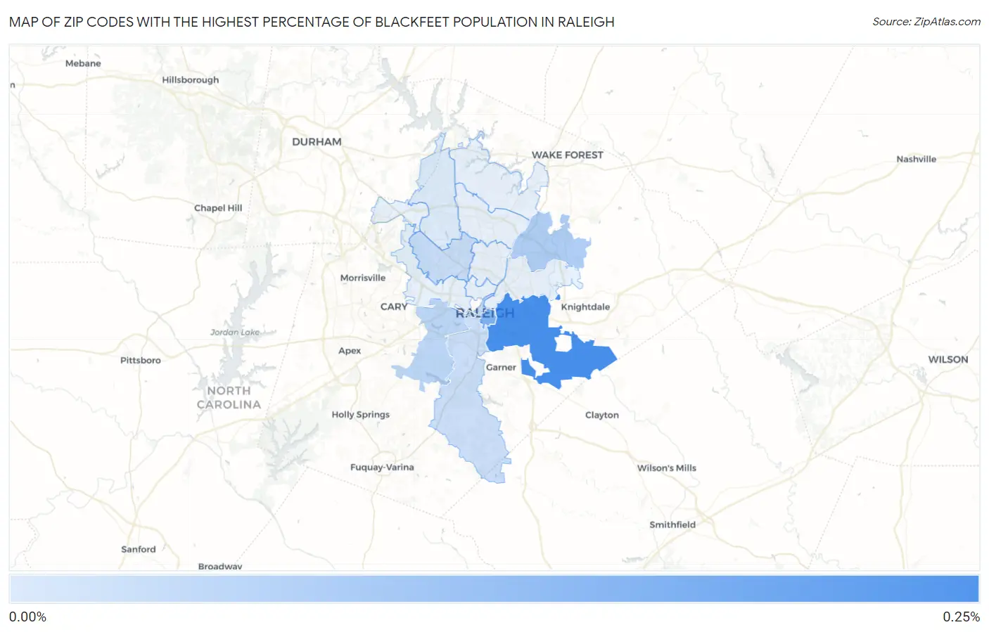 Zip Codes with the Highest Percentage of Blackfeet Population in Raleigh Map