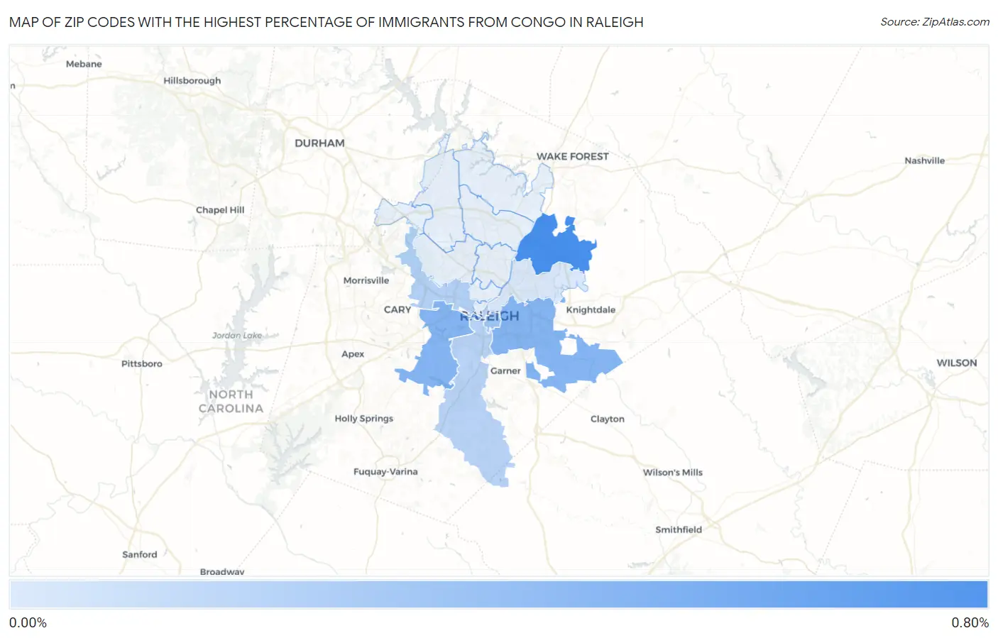Zip Codes with the Highest Percentage of Immigrants from Congo in Raleigh Map