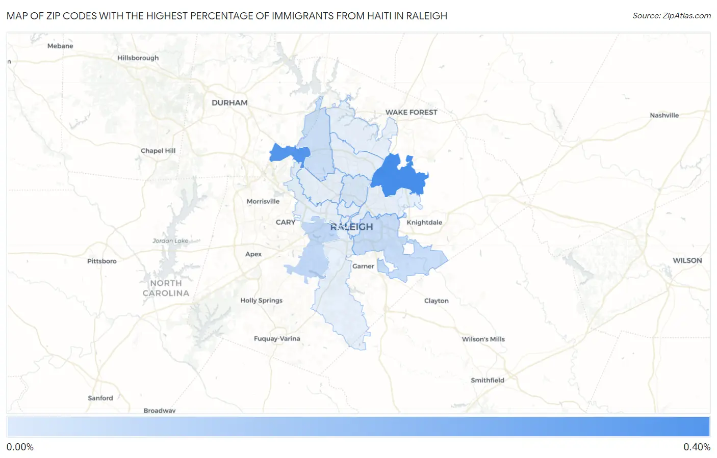 Zip Codes with the Highest Percentage of Immigrants from Haiti in Raleigh Map