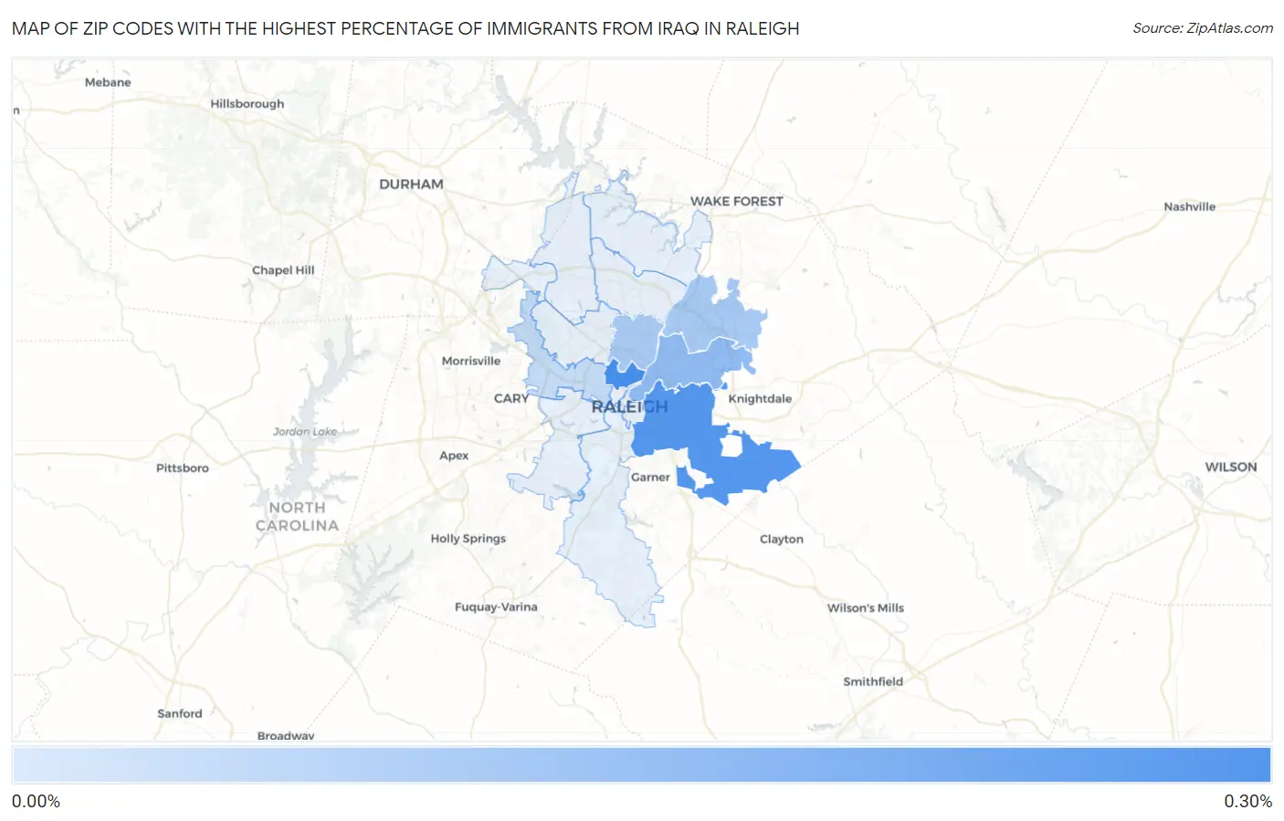 Zip Codes with the Highest Percentage of Immigrants from Iraq in Raleigh Map