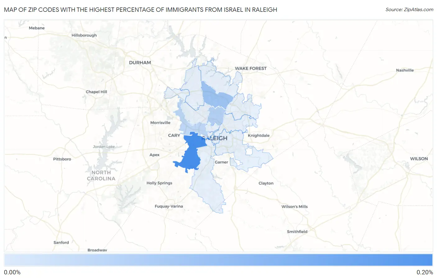 Zip Codes with the Highest Percentage of Immigrants from Israel in Raleigh Map