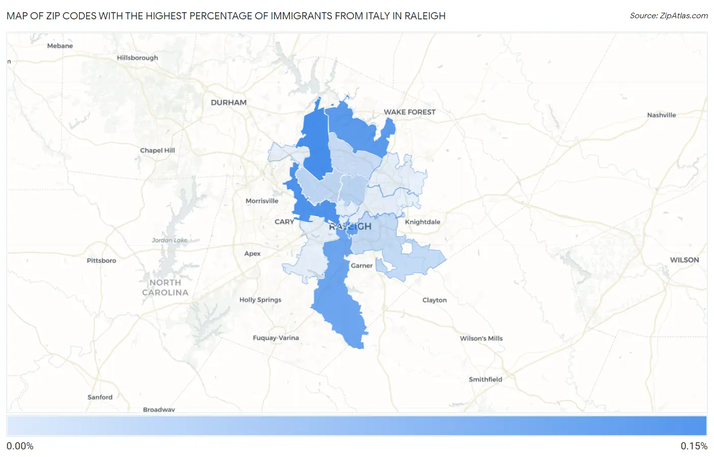 Zip Codes with the Highest Percentage of Immigrants from Italy in Raleigh Map