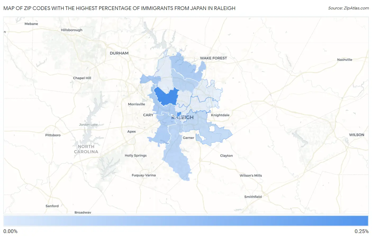 Zip Codes with the Highest Percentage of Immigrants from Japan in Raleigh Map