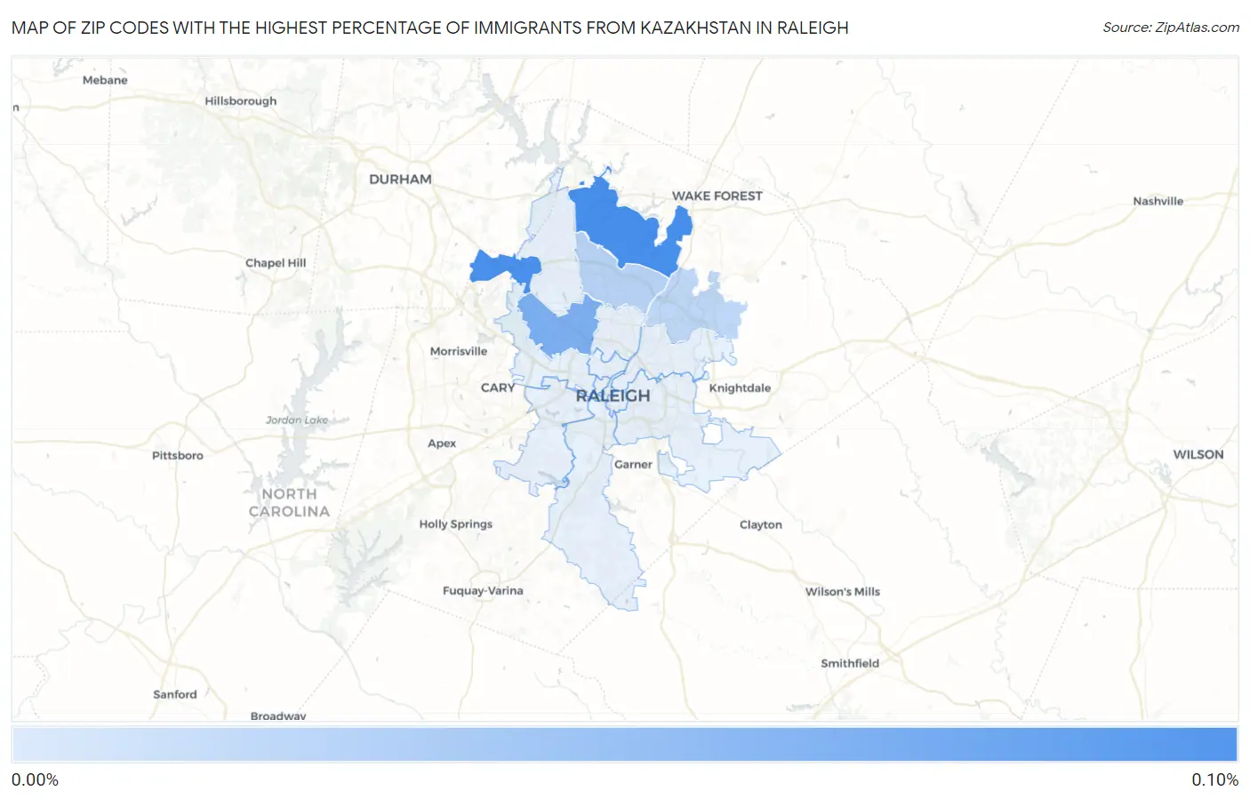 Zip Codes with the Highest Percentage of Immigrants from Kazakhstan in Raleigh Map