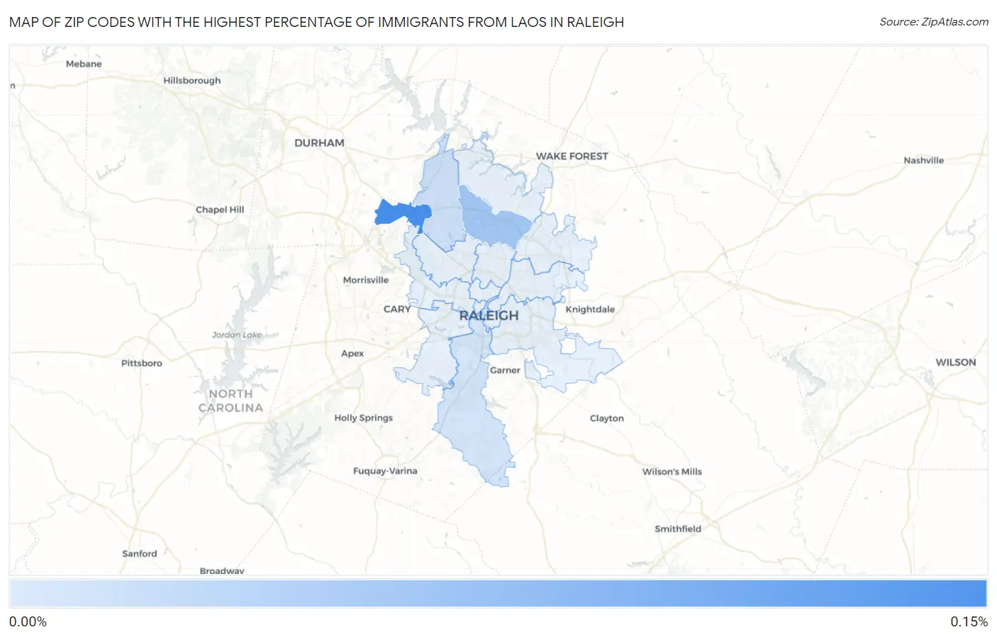 Zip Codes with the Highest Percentage of Immigrants from Laos in Raleigh Map