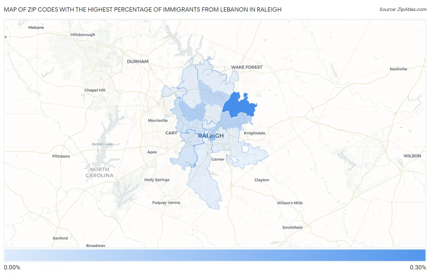 Zip Codes with the Highest Percentage of Immigrants from Lebanon in Raleigh Map