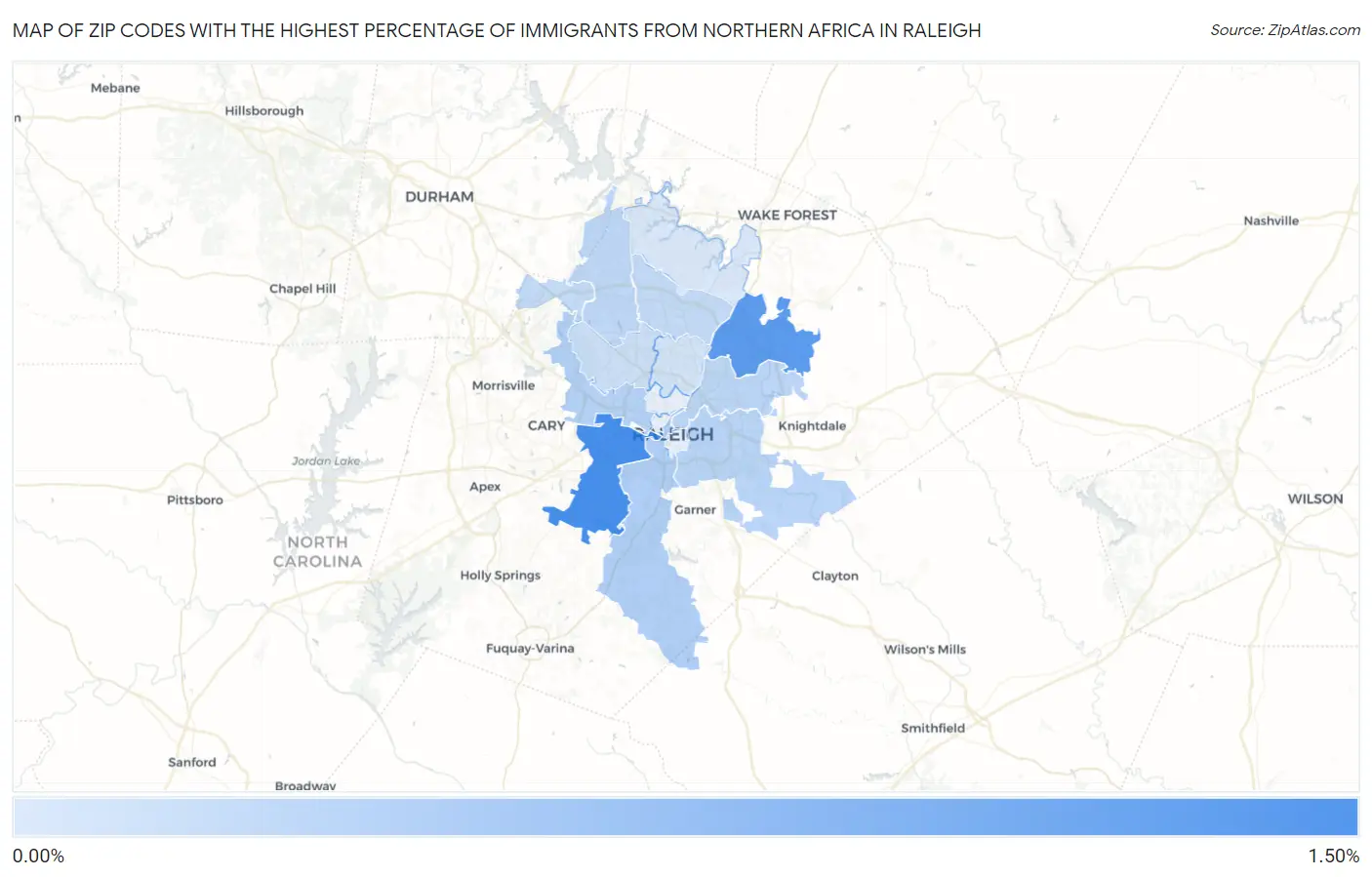 Zip Codes with the Highest Percentage of Immigrants from Northern Africa in Raleigh Map