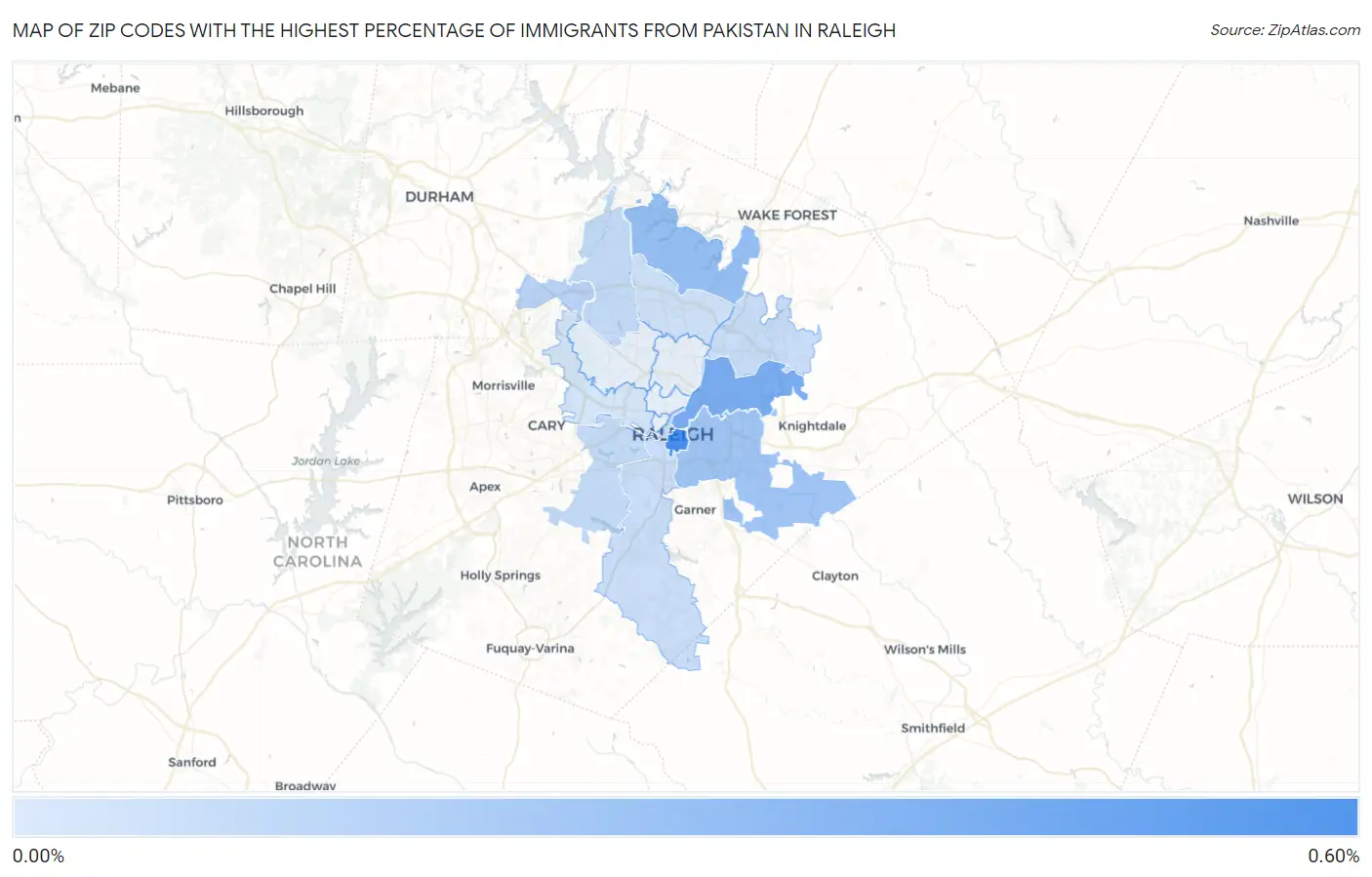 Zip Codes with the Highest Percentage of Immigrants from Pakistan in Raleigh Map