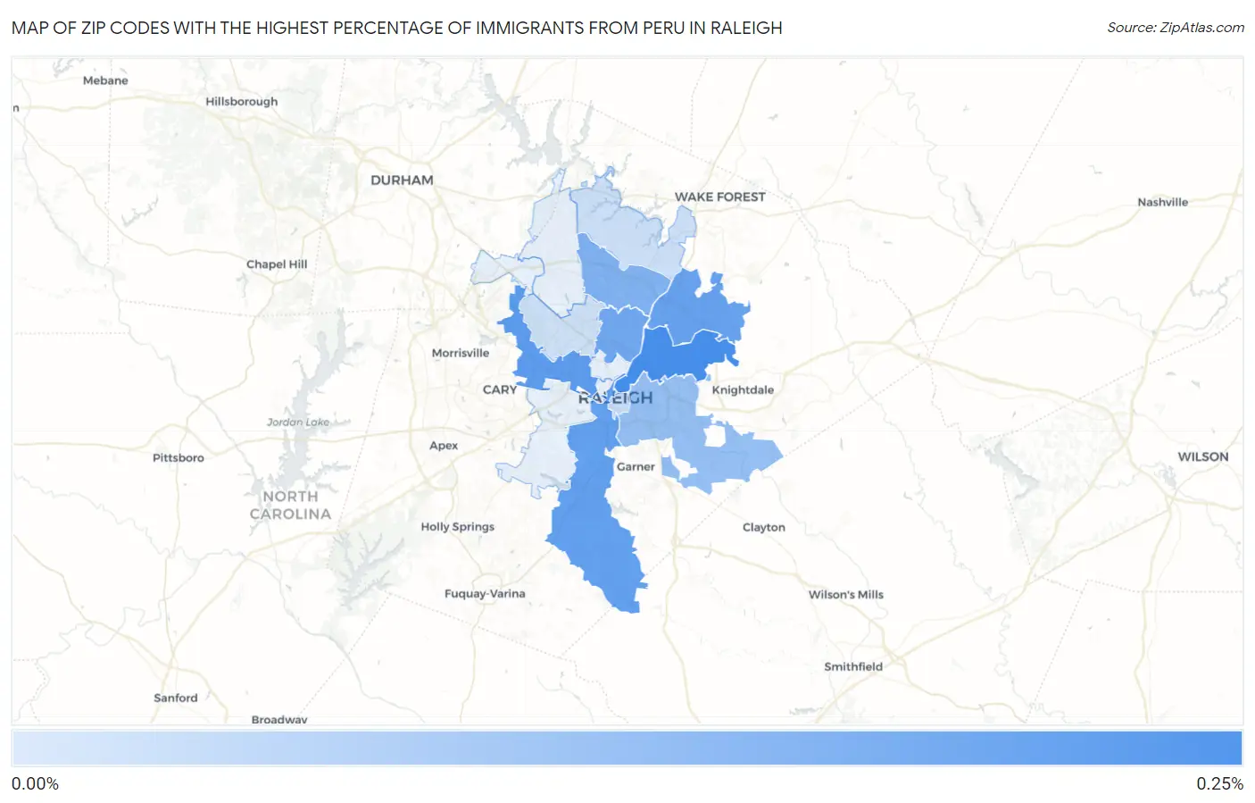 Zip Codes with the Highest Percentage of Immigrants from Peru in Raleigh Map