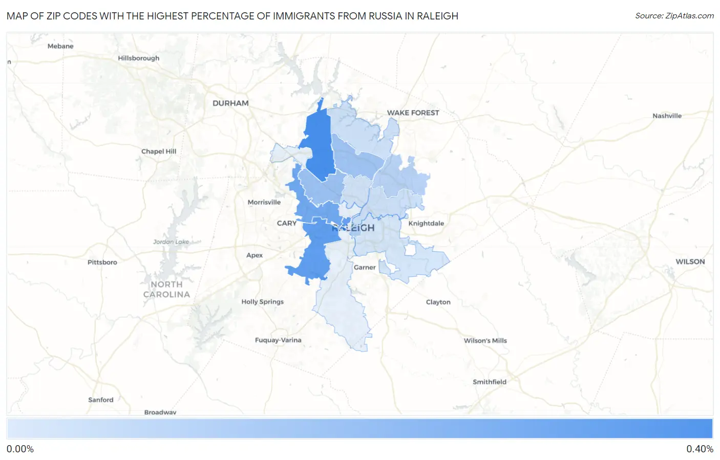 Zip Codes with the Highest Percentage of Immigrants from Russia in Raleigh Map