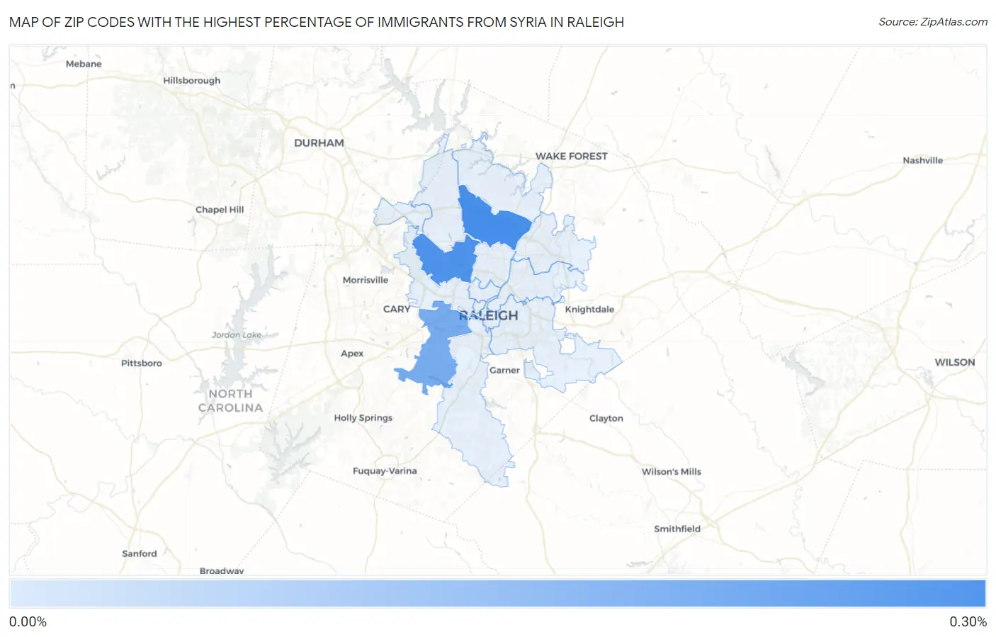 Zip Codes with the Highest Percentage of Immigrants from Syria in Raleigh Map