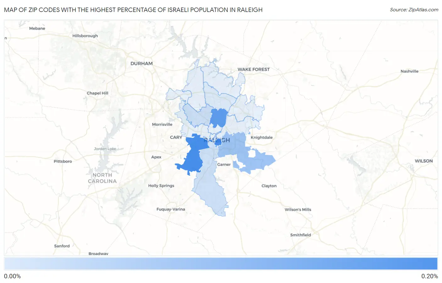 Zip Codes with the Highest Percentage of Israeli Population in Raleigh Map