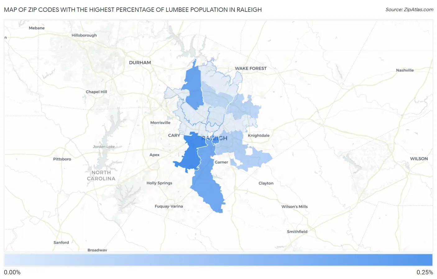 Zip Codes with the Highest Percentage of Lumbee Population in Raleigh Map