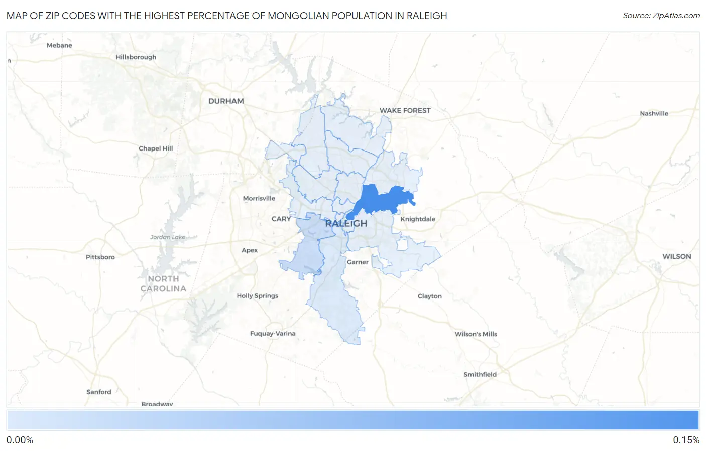 Zip Codes with the Highest Percentage of Mongolian Population in Raleigh Map