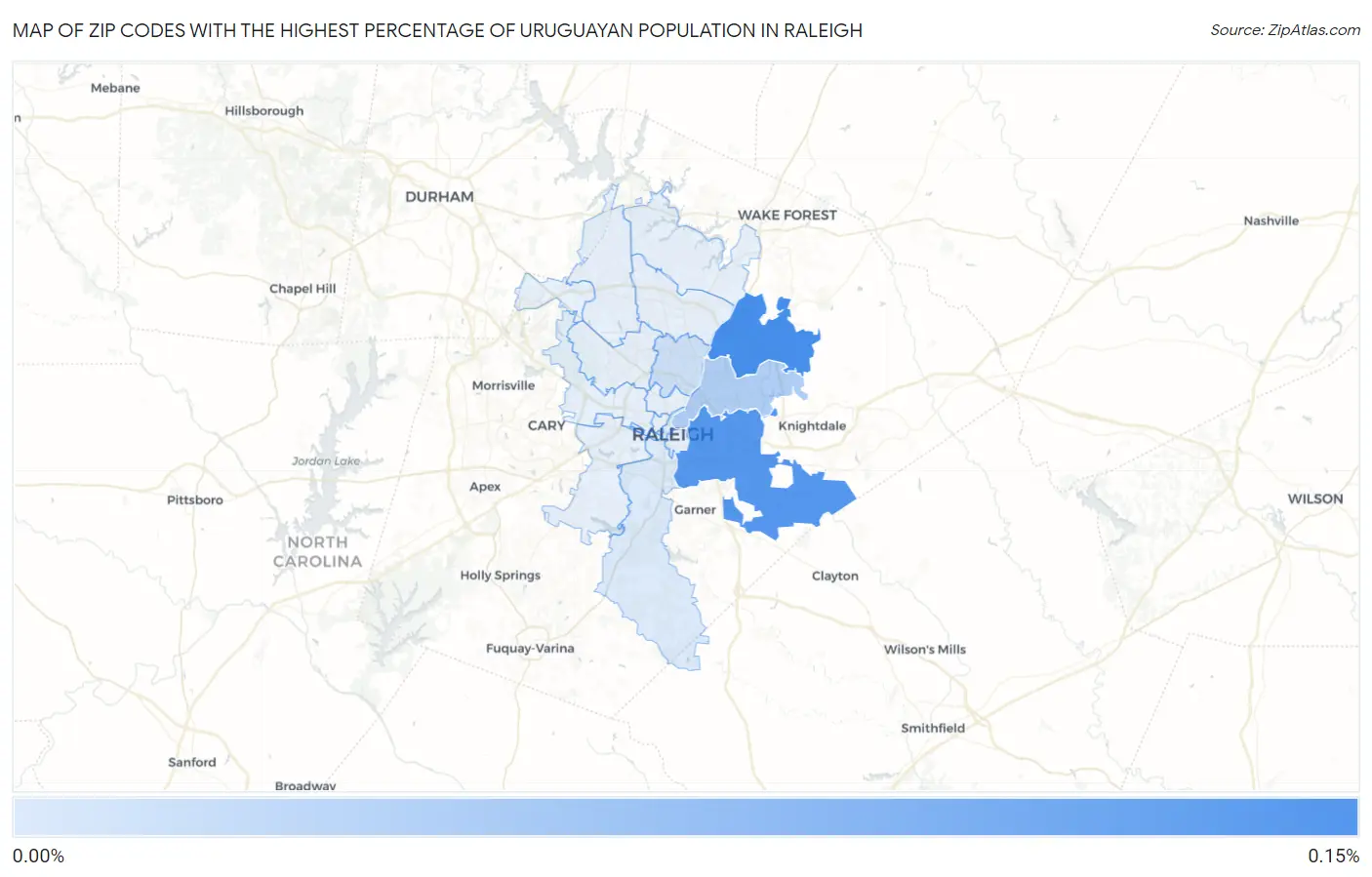 Zip Codes with the Highest Percentage of Uruguayan Population in Raleigh Map