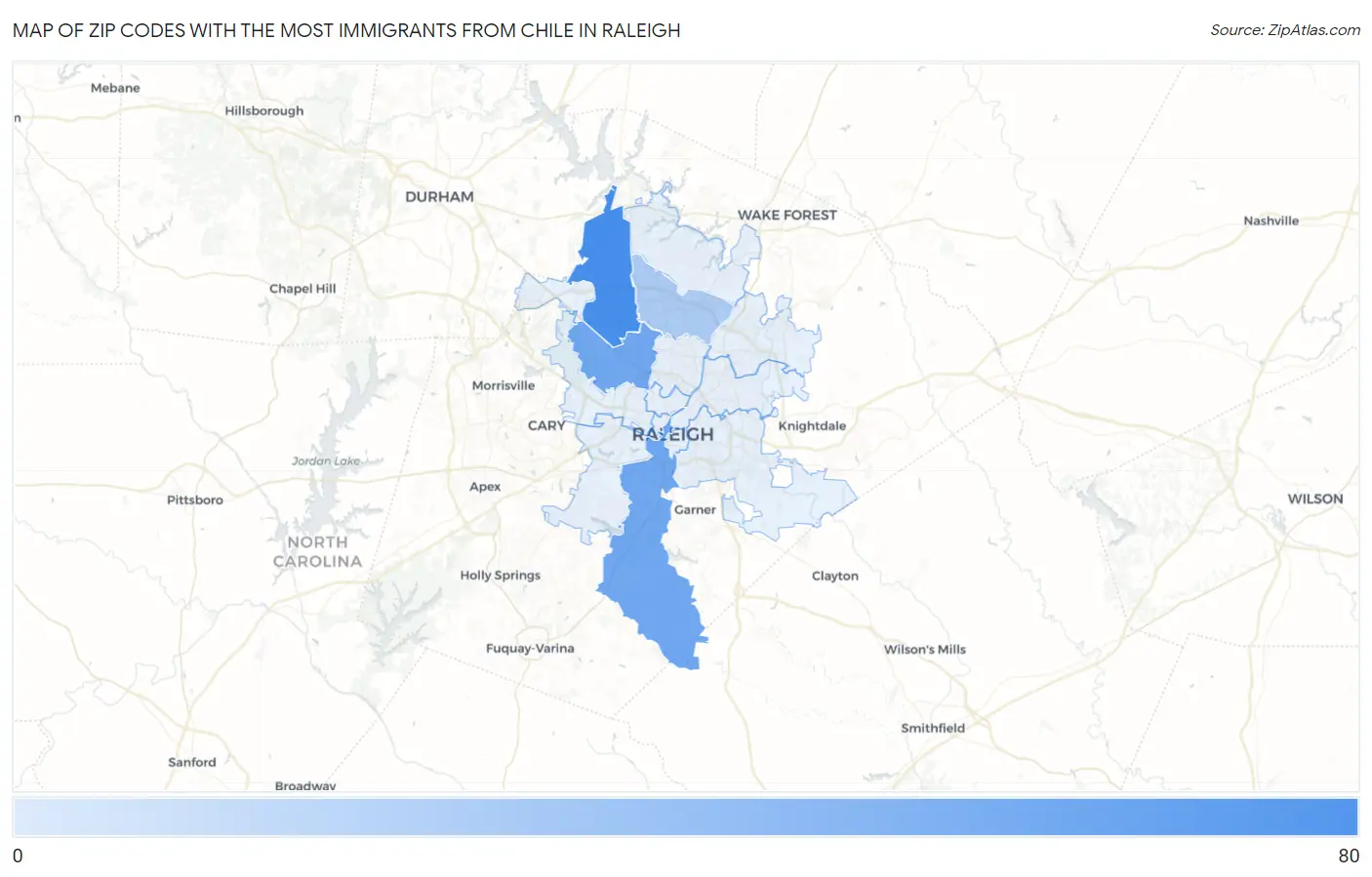 Zip Codes with the Most Immigrants from Chile in Raleigh Map