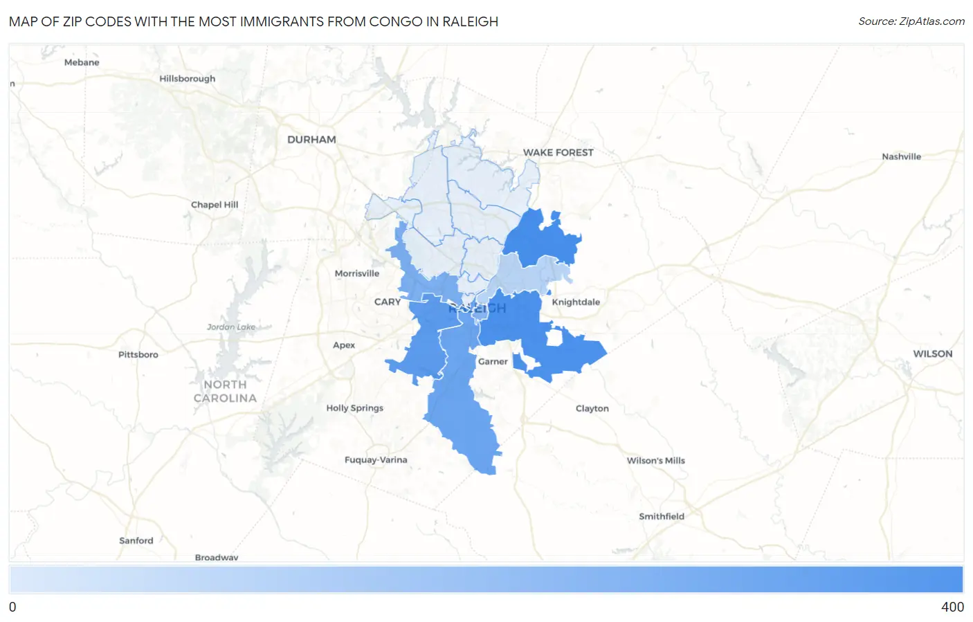 Zip Codes with the Most Immigrants from Congo in Raleigh Map