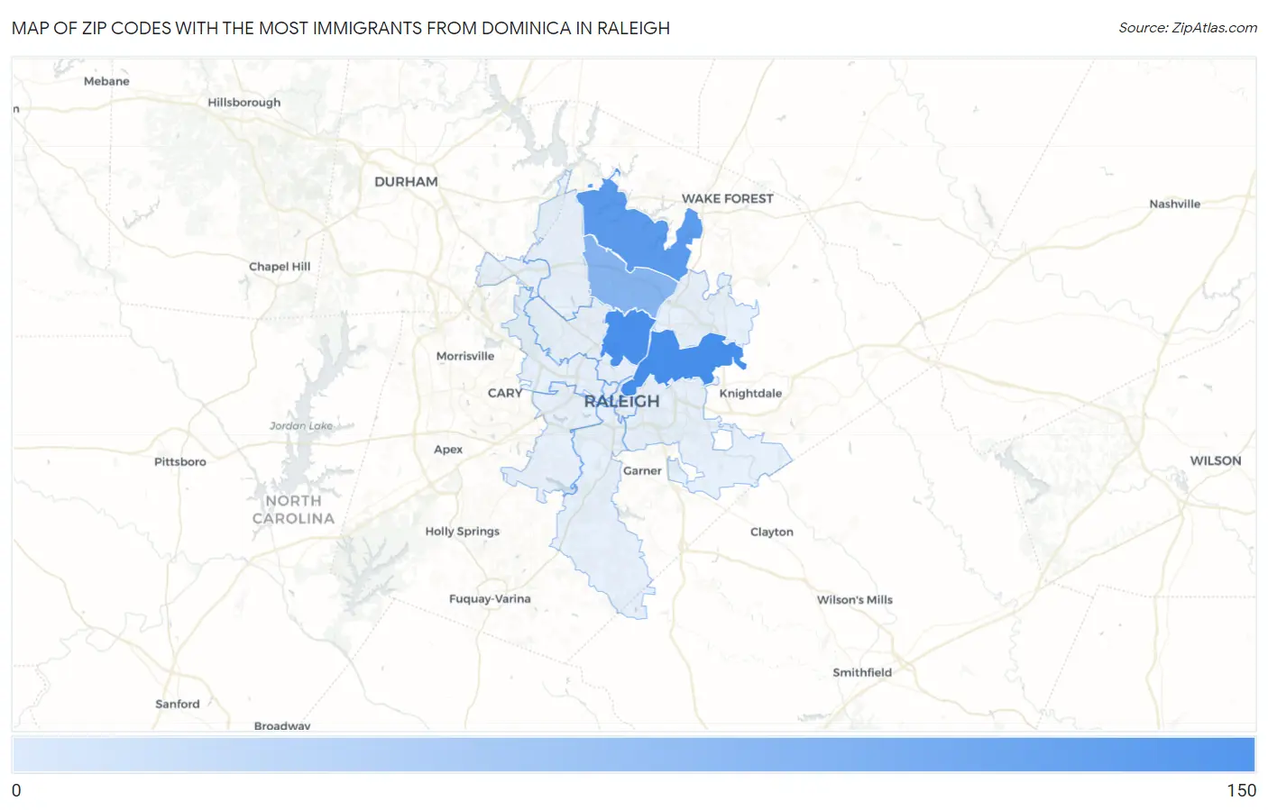 Zip Codes with the Most Immigrants from Dominica in Raleigh Map