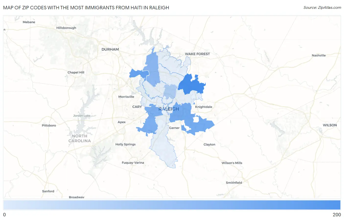 Zip Codes with the Most Immigrants from Haiti in Raleigh Map