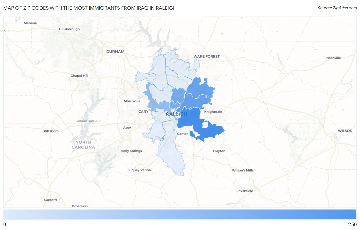 Zip Codes with the Most Immigrants from Iraq in Raleigh Map
