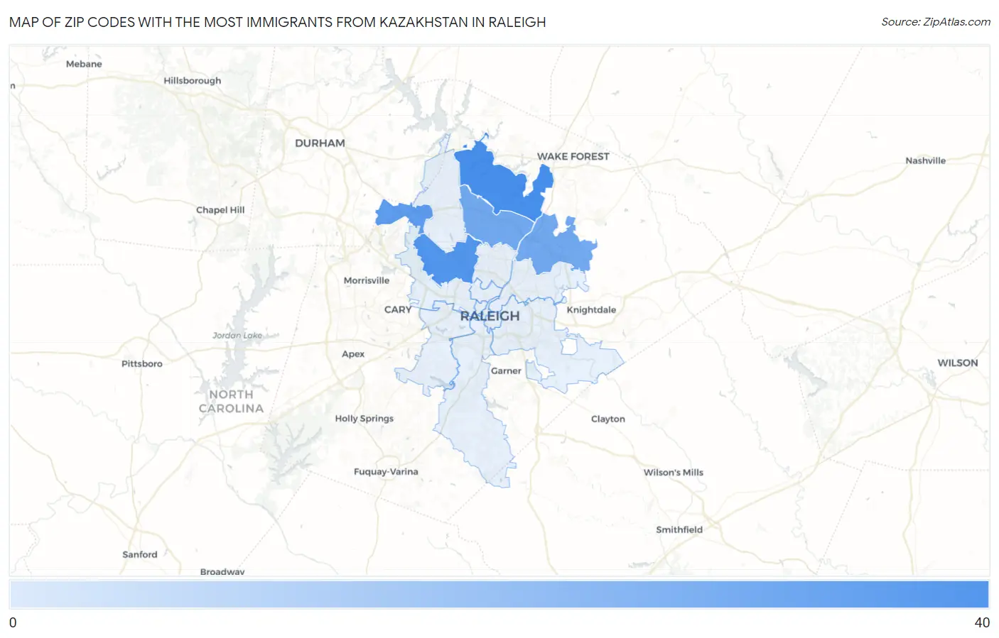 Zip Codes with the Most Immigrants from Kazakhstan in Raleigh Map