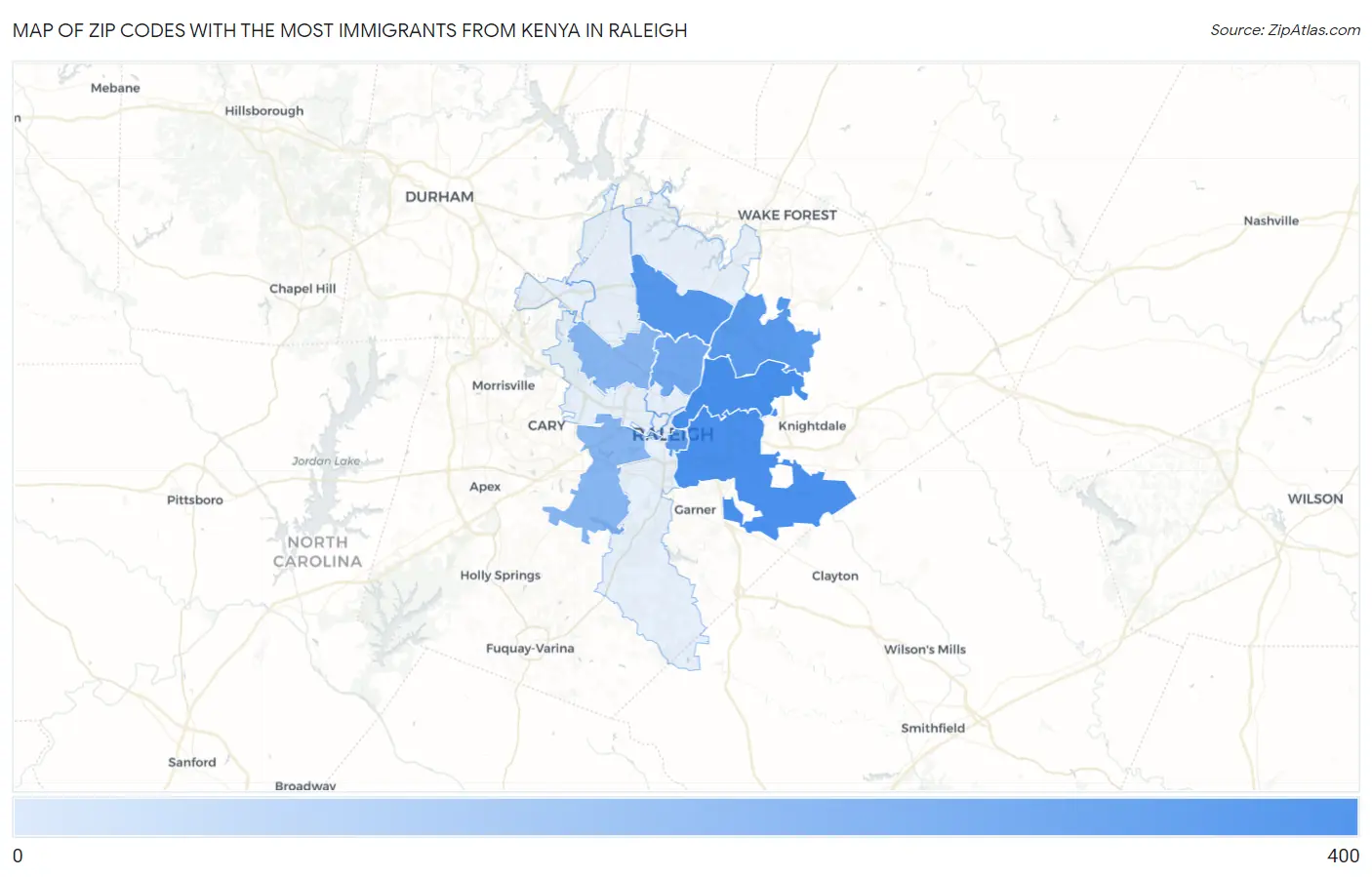 Zip Codes with the Most Immigrants from Kenya in Raleigh Map