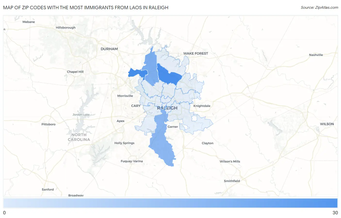 Zip Codes with the Most Immigrants from Laos in Raleigh Map