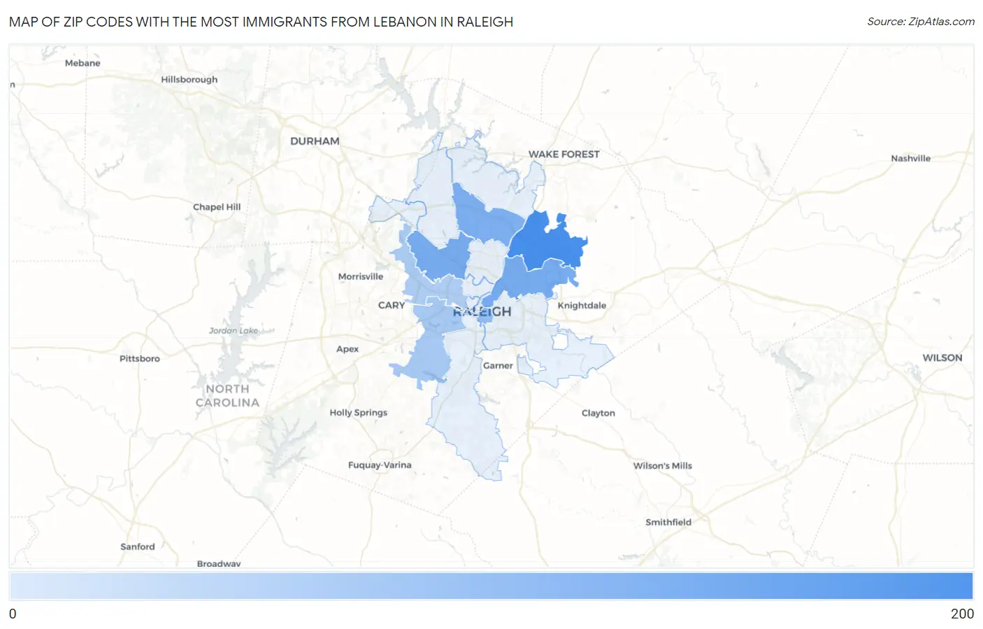 Zip Codes with the Most Immigrants from Lebanon in Raleigh Map