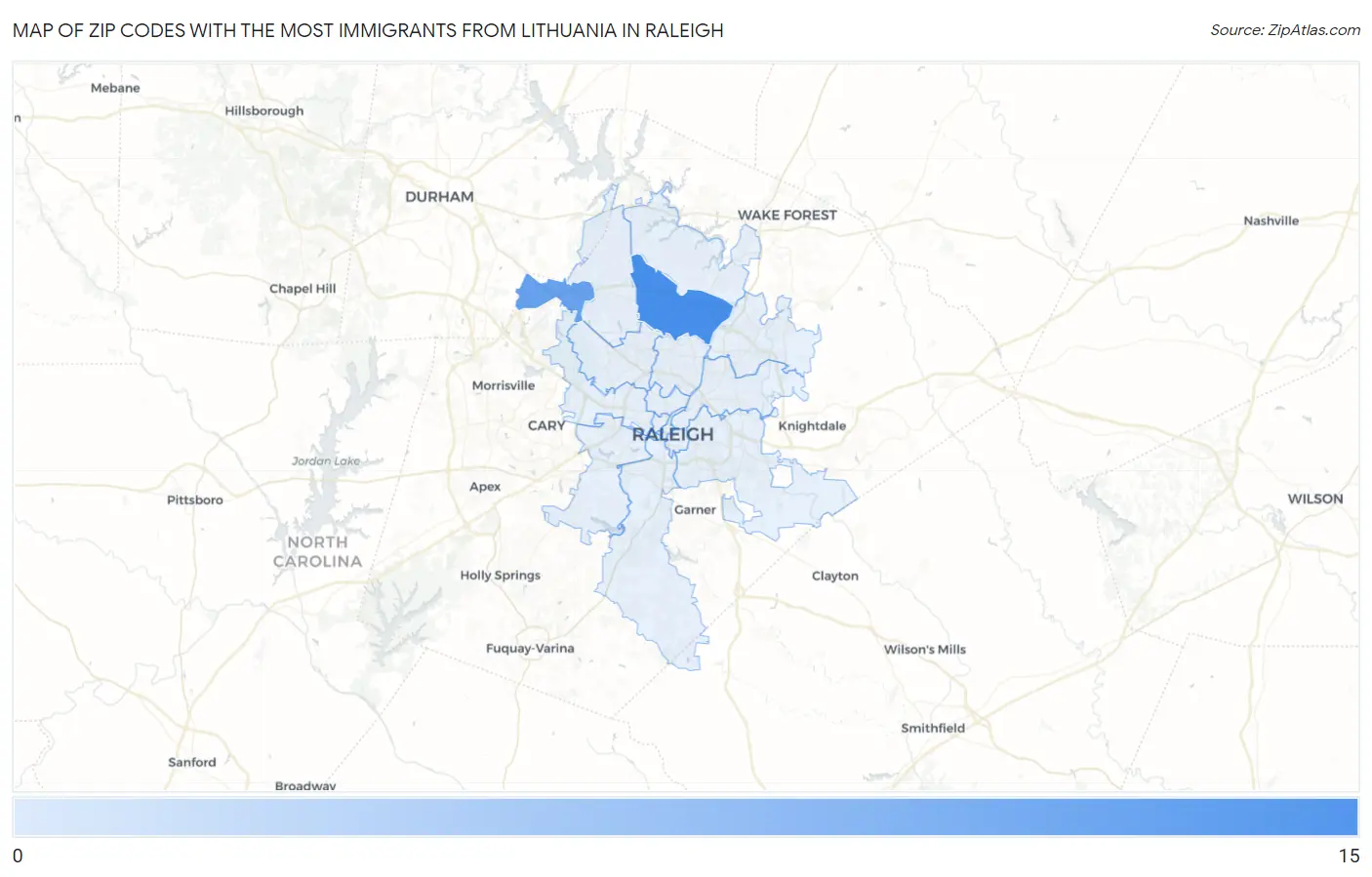 Zip Codes with the Most Immigrants from Lithuania in Raleigh Map