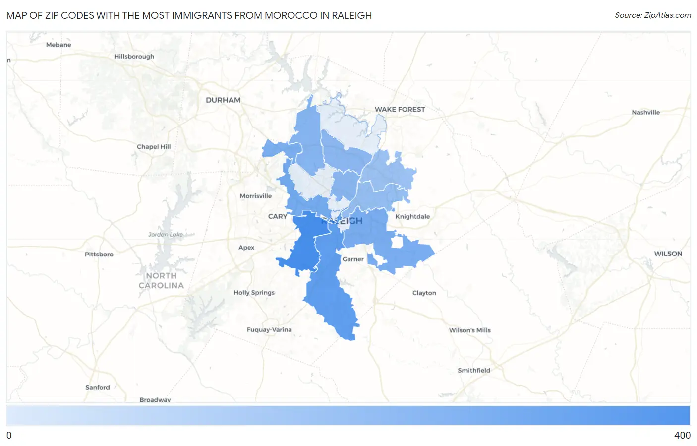 Zip Codes with the Most Immigrants from Morocco in Raleigh Map