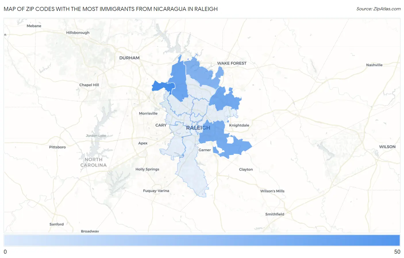 Zip Codes with the Most Immigrants from Nicaragua in Raleigh Map